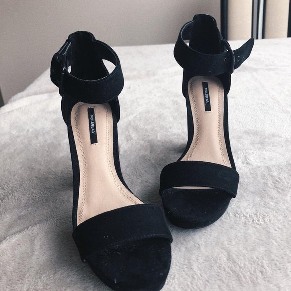 black strap velvet chunky round to triangle toe shaped square high-heeled pumps - Picture 3 of 3